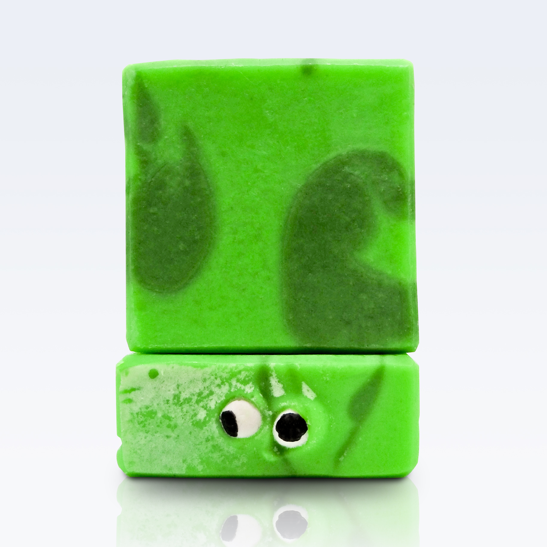 Slime Monster handmade kids soap by Tubby Tabby Soaps (monkey farts fragrance, swirled soap with googly eyes on top)