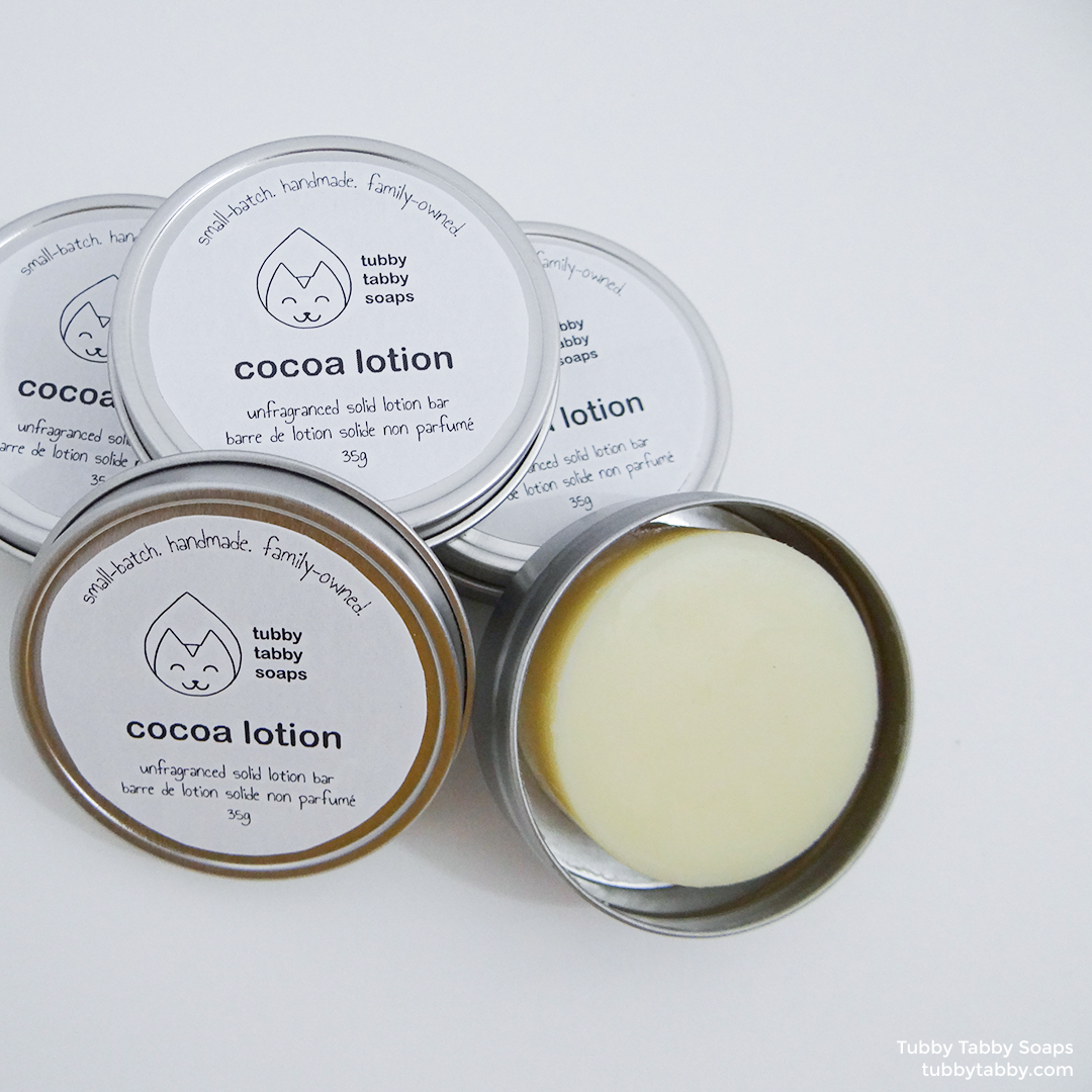 Cocoa Lotion solid lotion bars (zero waste, plastic free, handmade, all natural) by Tubby Tabby Soaps