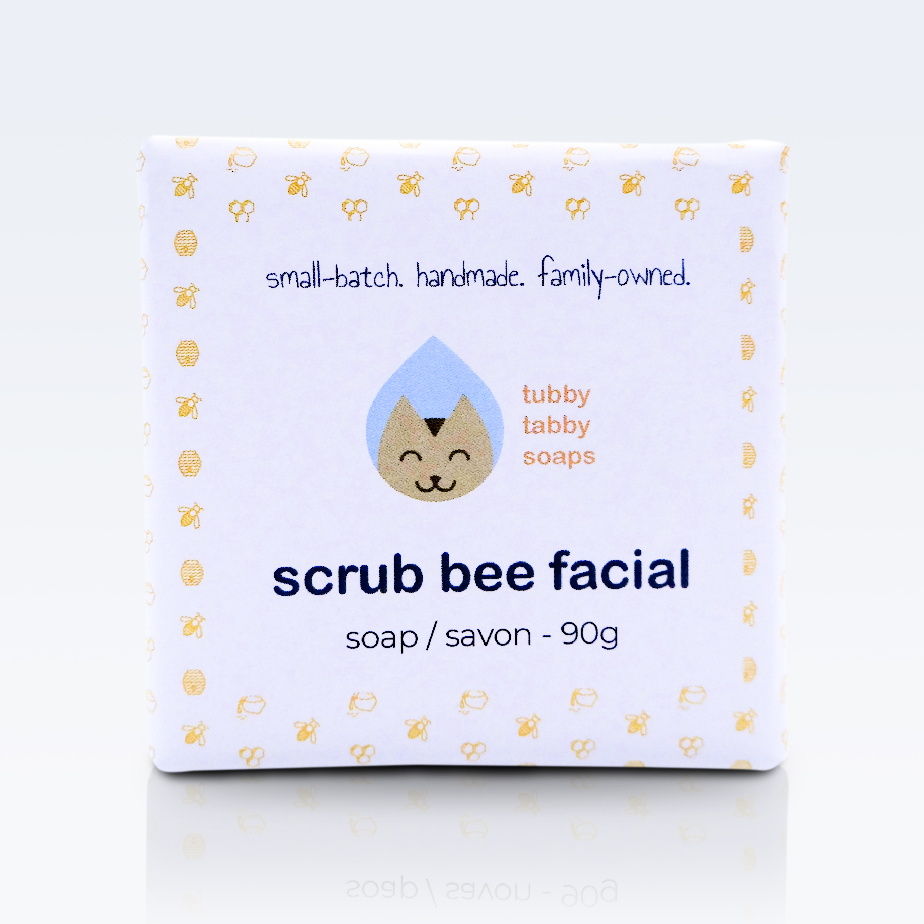 Scrub Bee handmade facial soap by Tubby Tabby Soaps (all natural, no added colour, unscented with honey and apricot seed)