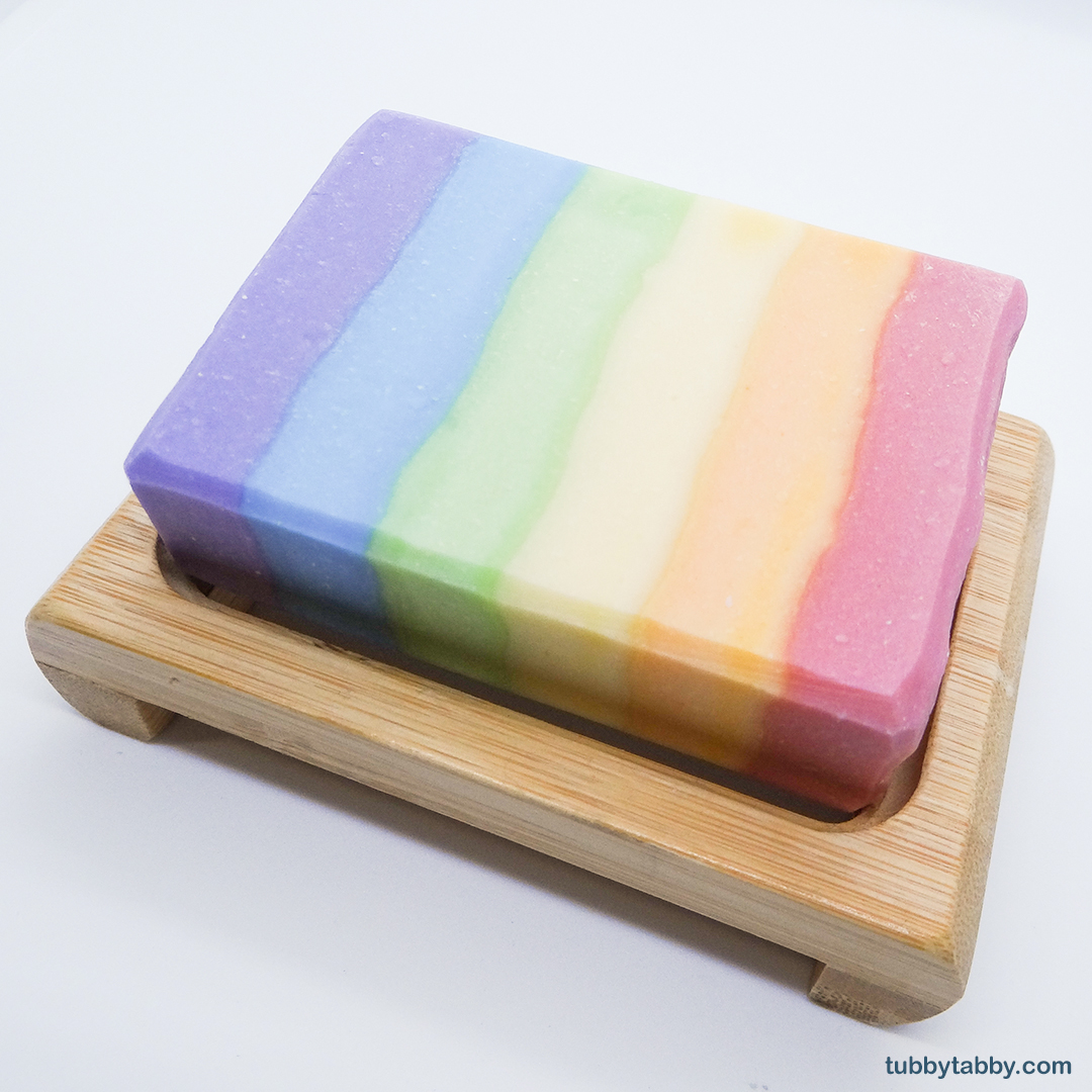 Wooden soap dish with drainage on Tubby Tabby Soaps