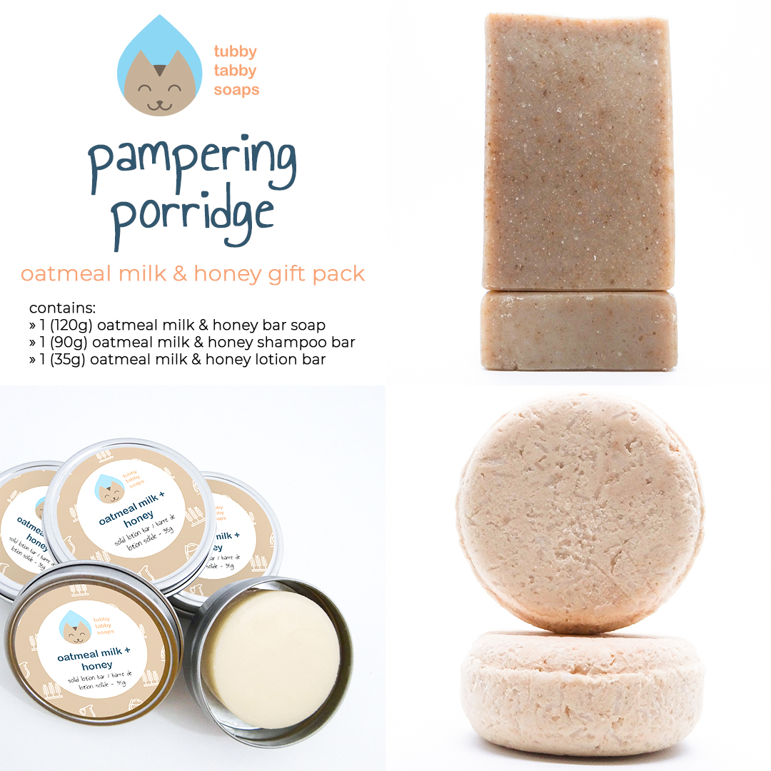 Pampering Porridge oatmeal milk & honey gift pack by Tubby Tabby Soaps