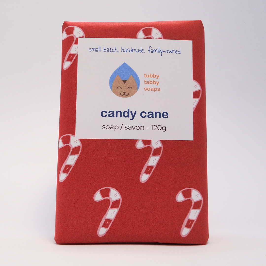Candy Cane handmade soap by Tubby Tabby Soaps (wrapped)