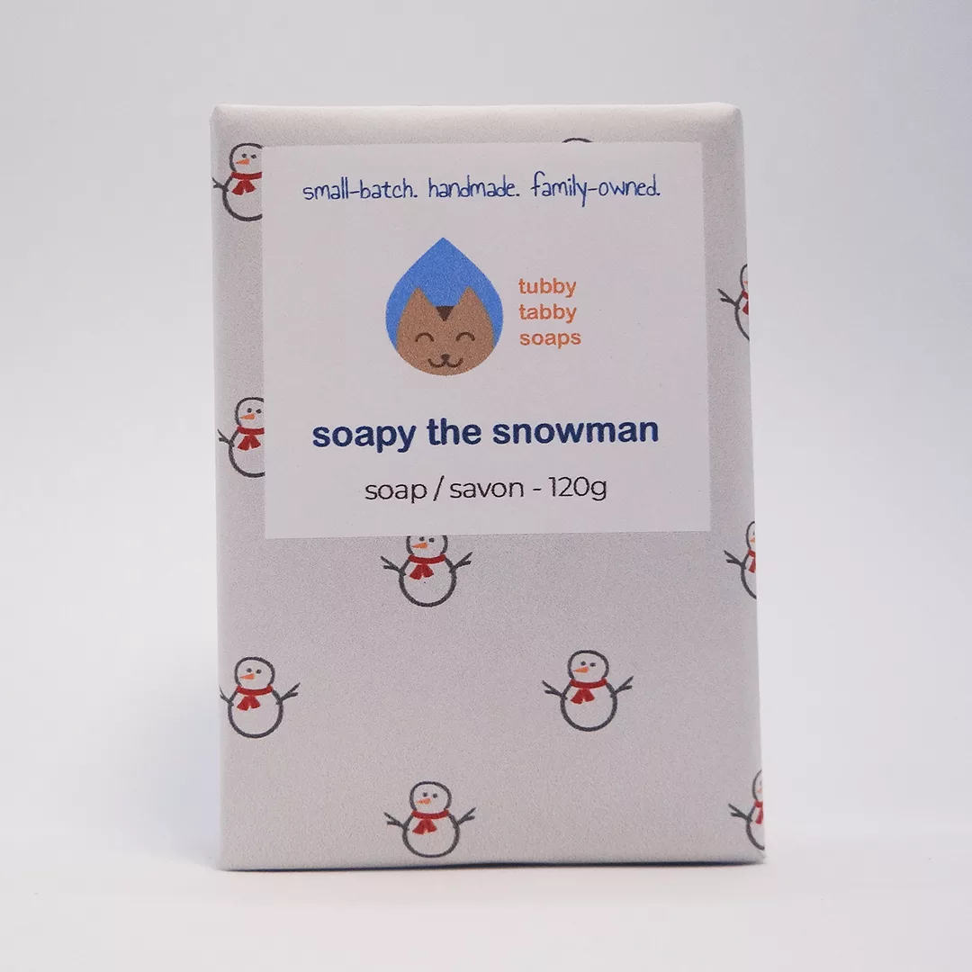 Soapy the Snowman handmade soap by Tubby Tabby Soaps (wrapped)