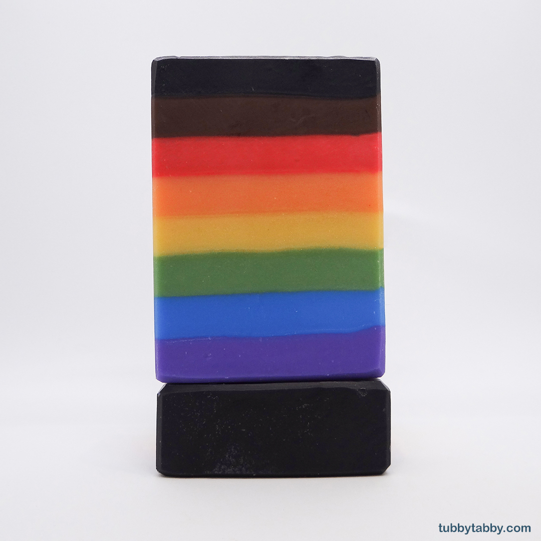 Rainbow Queer Pride Flag soap by Tubby Tabby Soaps (unwrapped)