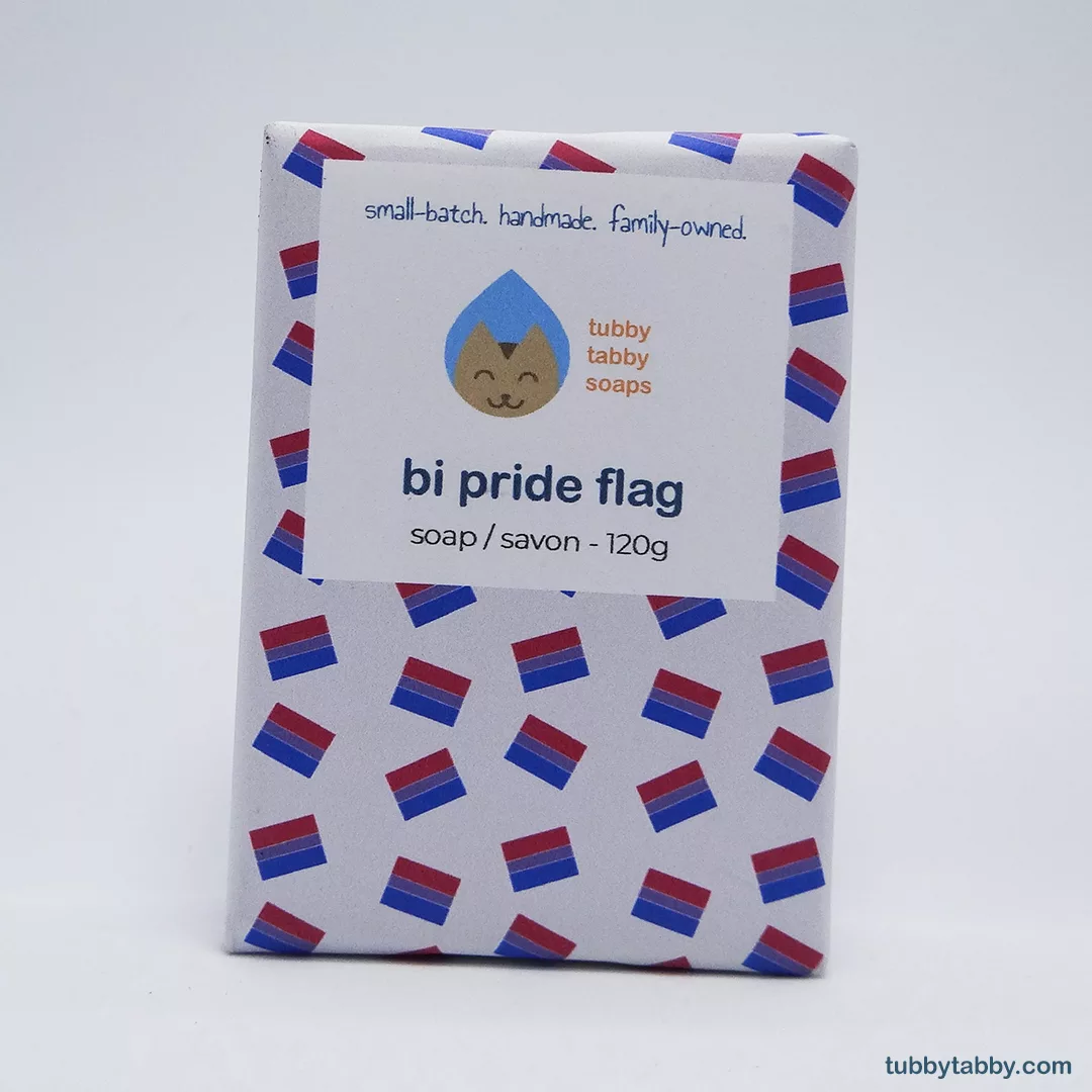 Bi Pride Flag handmade soap by Tubby Tabby Soaps (wrapped)(web)