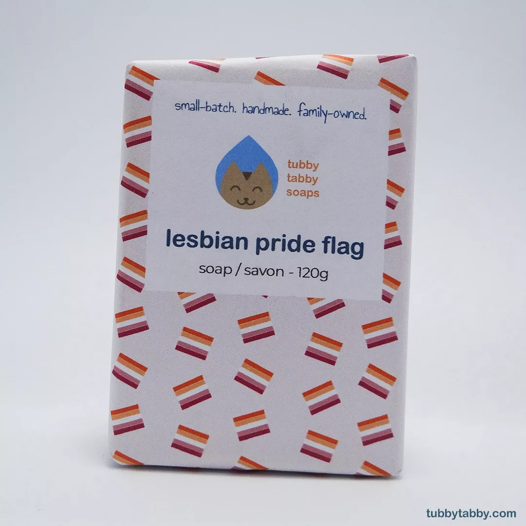 Lesbian Pride Flag handmade soap by Tubby Tabby Soaps (wrapped)(web)