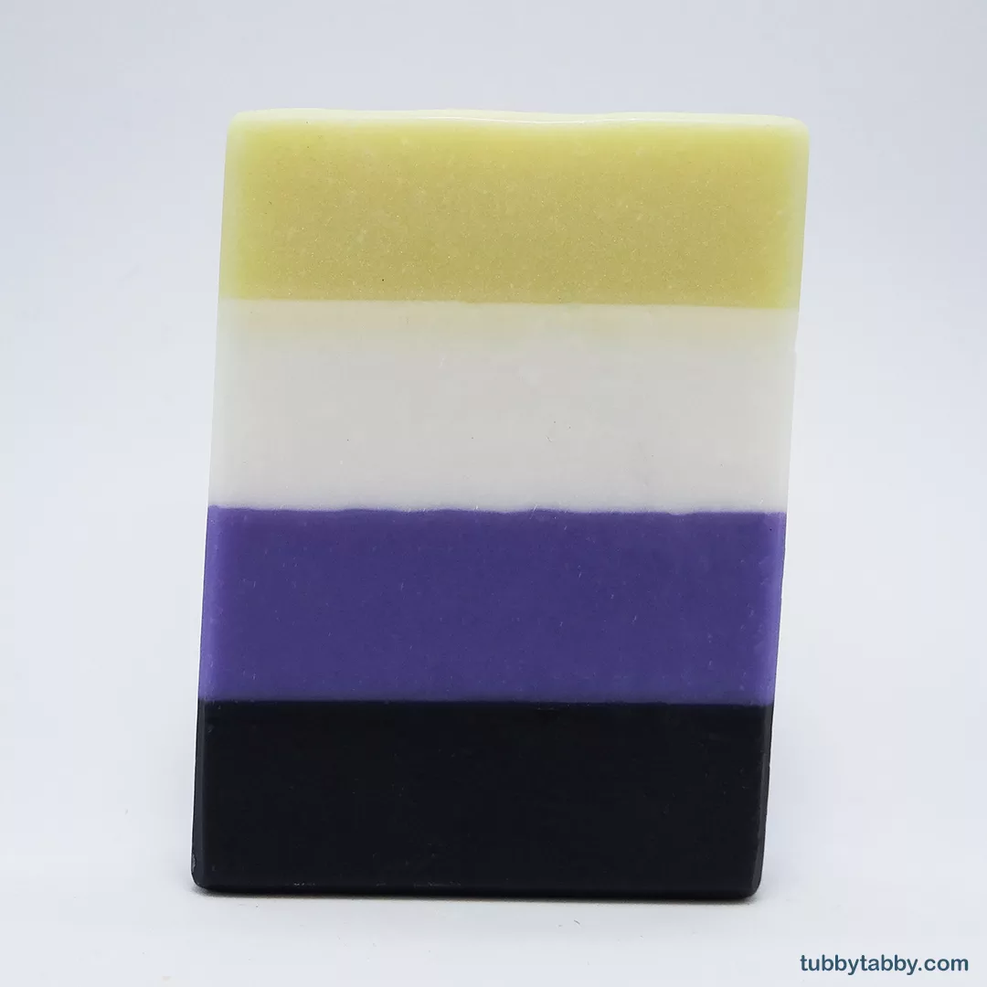 Nonbinary Pride Flag handmade soap by Tubby Tabby Soaps (web)