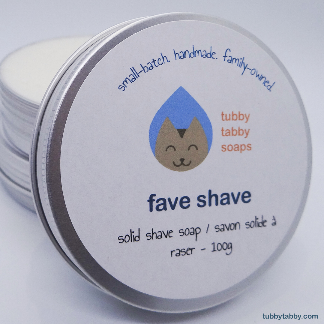 Fave Shave handmade shaving soap by Tubby Tabby Soaps (capped zero waste tin)